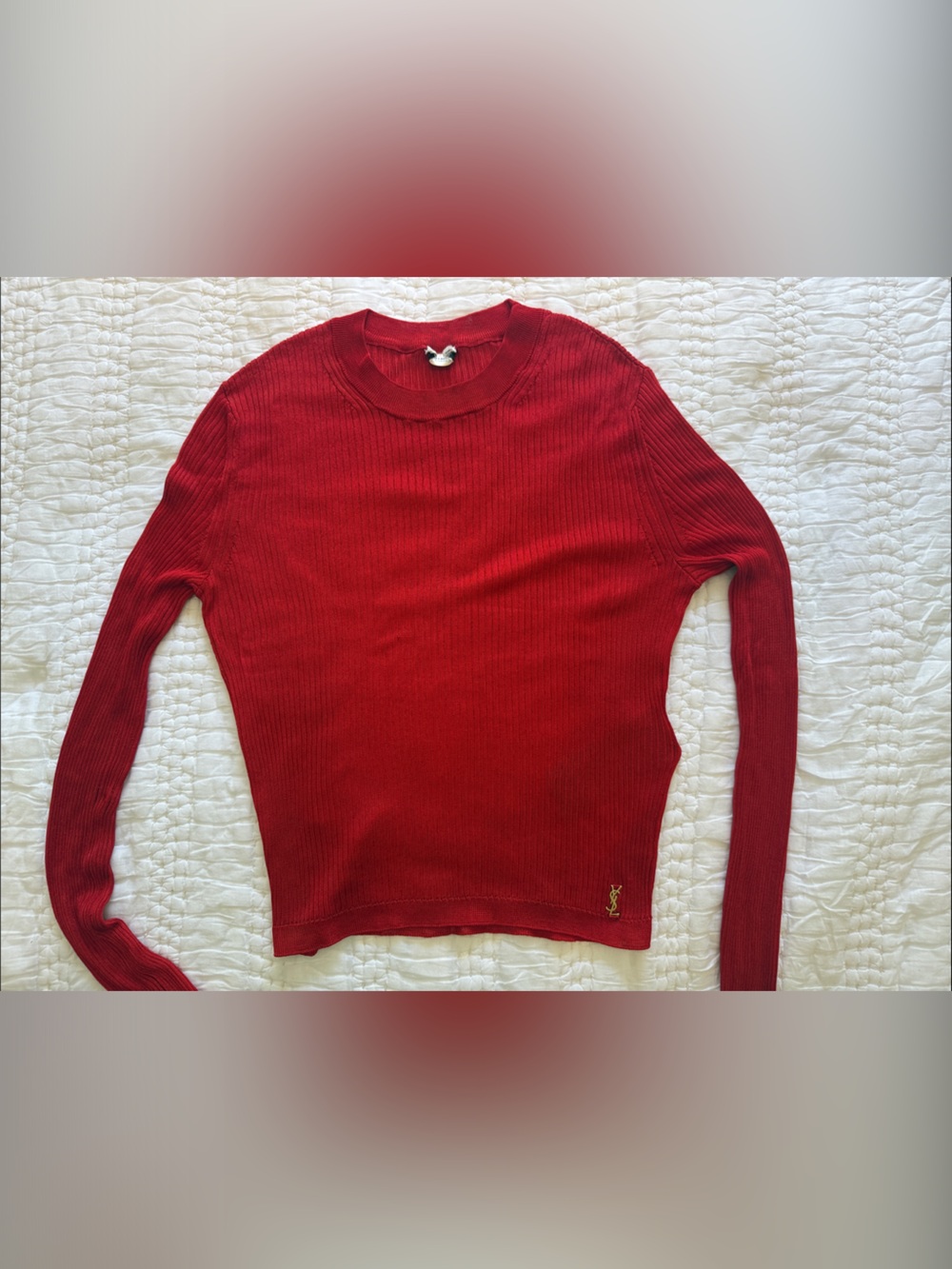 Saint Laurent Red Ribbed Crewneck Sweater